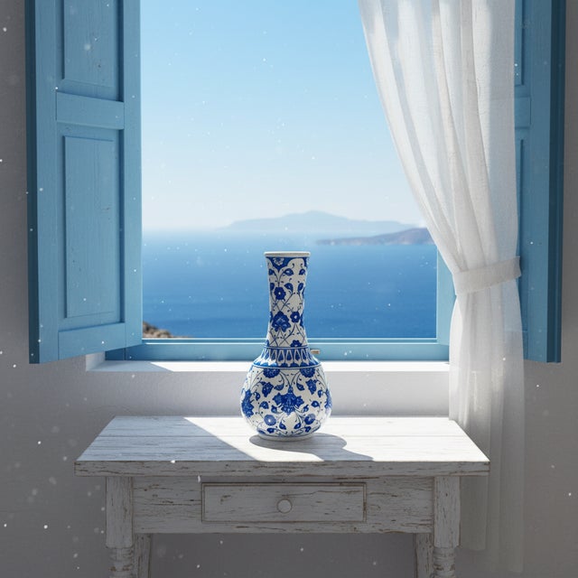 The Blue Garden Vase: Serenity in Form Bring the calmness of the sea and the beauty of a garden into your home with this...