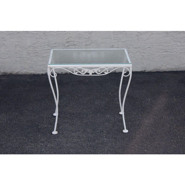 Vintage Wrought Iron And Glass Patio Side Table For Sale - Image 10 of 15