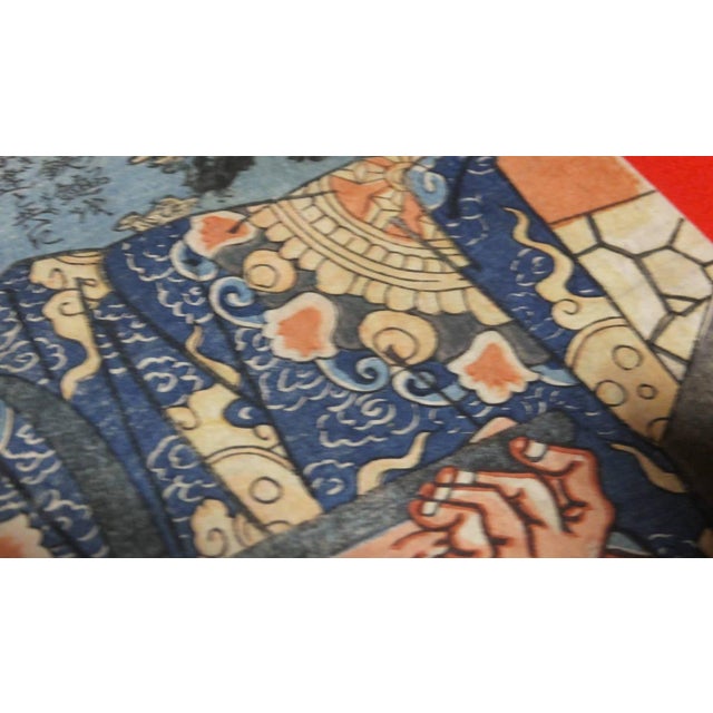 Early 19th Century Antique Utagawa Kuniyoshi Suikoden Woodblock Hero Tang Long Original Japanese Print For Sale - Image 5 of 10