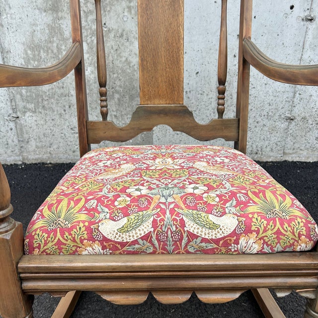 Textile Early 20th Century Rocking Chair With Bird & Botanical Upholstery For Sale - Image 7 of 9