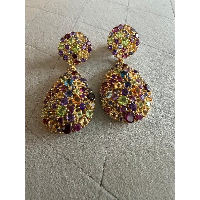 Purple Bochic “Orient” Vintage Citrine & Amethyst Earrings Set 18K Gold & Silver For Sale - Image 8 of 14