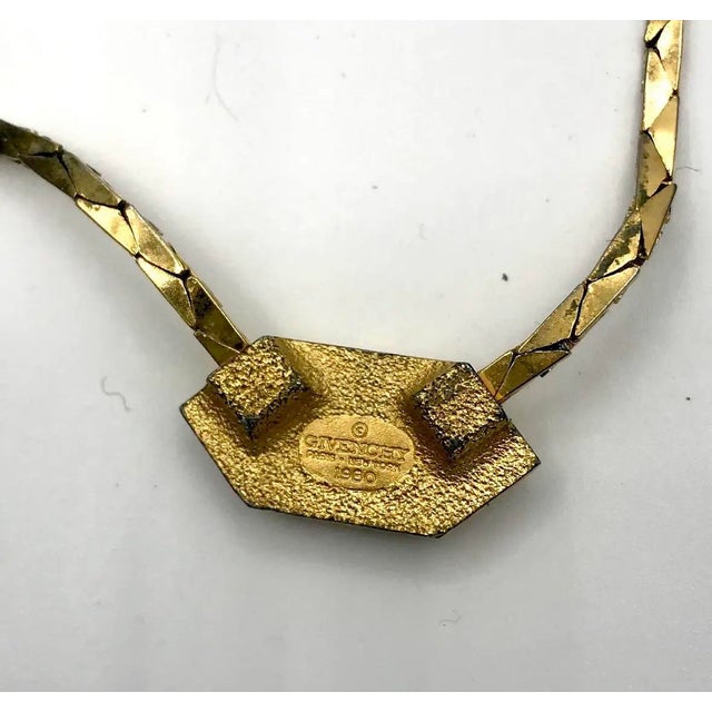 1970s Vintage Givenchy Modernist Gold-Tone Snake Chain Choker Necklace With Double-G Clasp For Sale - Image 5 of 5