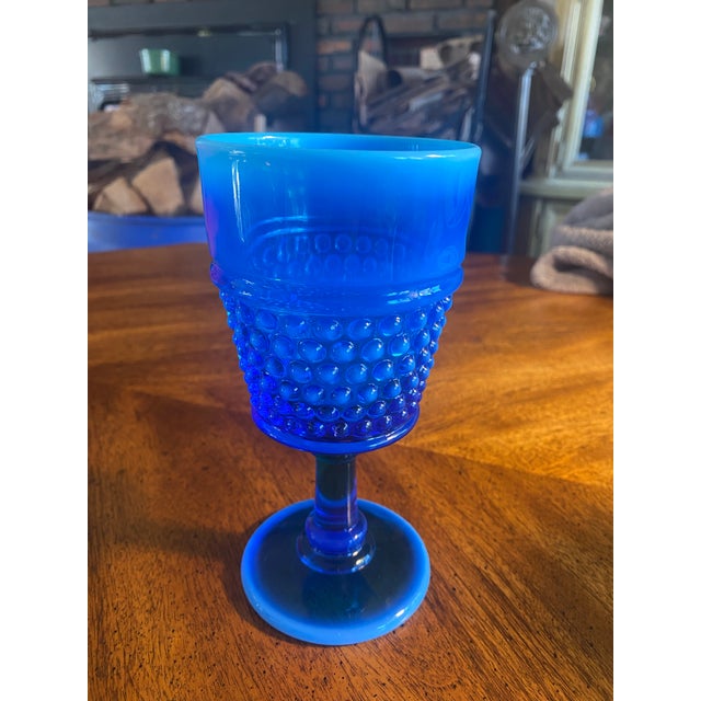 1 American Hobnail Blue Opalescent Westmoreland Style Goblet For Sale - Image 11 of 12