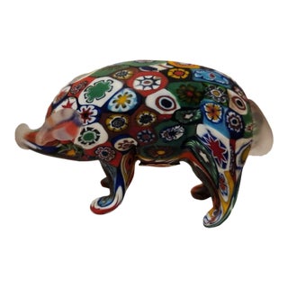 Vintage Murano Millefiore Handblown Glass Pig Figurine For Sale