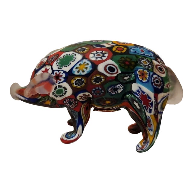 Vintage Murano Millefiore Handblown Glass Pig Figurine For Sale