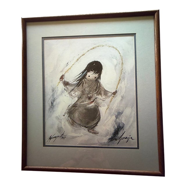 1970s Ted DeGrazia “Jump Rope” Signed Limited Edition Lithograph 1/11 Framed 18x22 For Sale