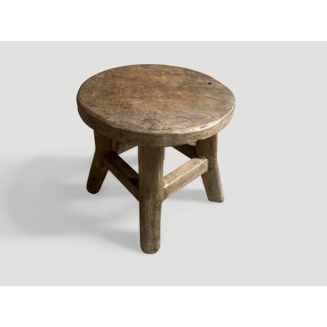 Contemporary Antique Teak Wood Side Table or Stool For Sale - Image 3 of 5