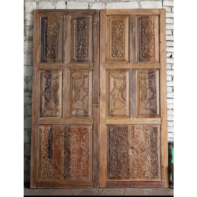 Mid-Century Modern Vintage Hand-Carved Floral Entry Door – Natural Reclaimed Wood Large Rustic Barn Door 96x36 For Sale - Image 3 of 5