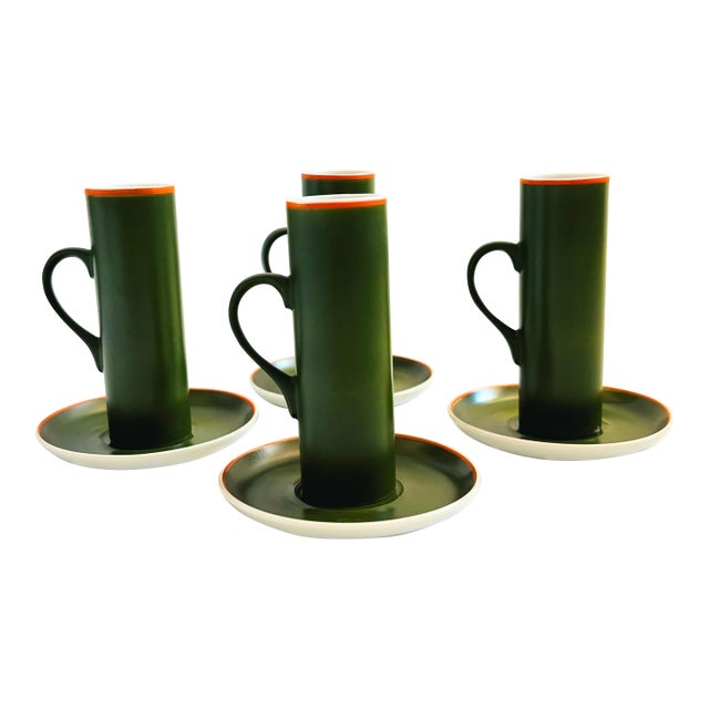 MCM LaGardo Tackett Green Demitasse Mugs and Saucers - Set of 4 For Sale