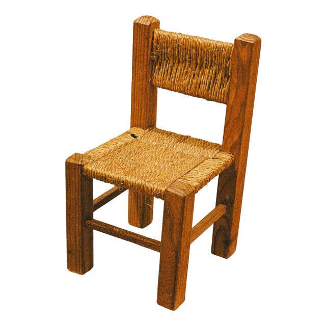 Decorative Miniature Chair in Wood and Natural Fibre, 1960s For Sale