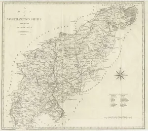 Large Antique County Map of Northamptonshire, England, 1805