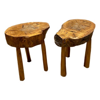 Vintage Sculptural Wood Stools, 1970s, Set of 2 For Sale