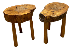 Vintage Sculptural Wood Stools, 1970s, Set of 2