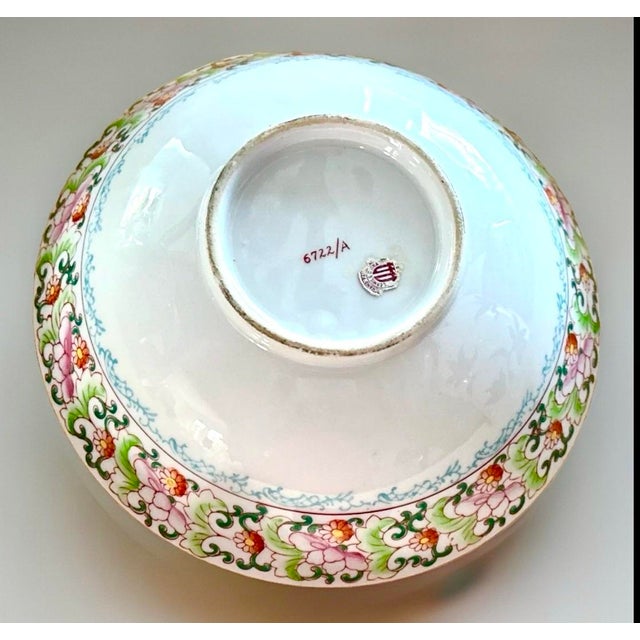 Ceramic Mid 20th Century Lenwile Ardalt Hand‑Painted Czech Porcelain Bowl – Roosters & Flowers For Sale - Image 7 of 10