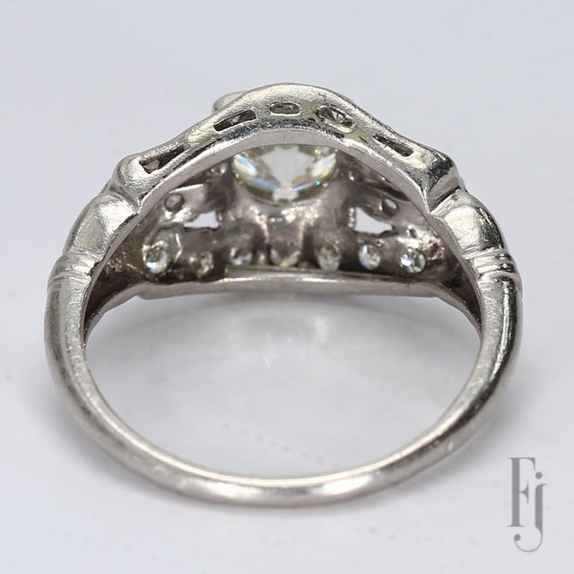 Antique Platinum Ring With Old European-Cut Center & Diamond Accents - Size 5.75 For Sale - Image 4 of 6