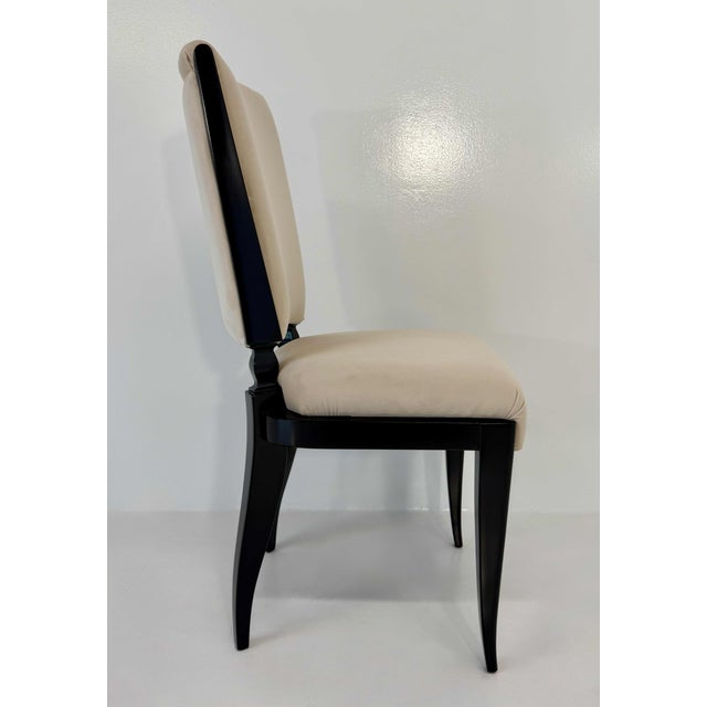 Vintage French Dining Chairs in Black Lacquer and Beige Velvet, 1980s, Set of 10 For Sale - Image 9 of 11