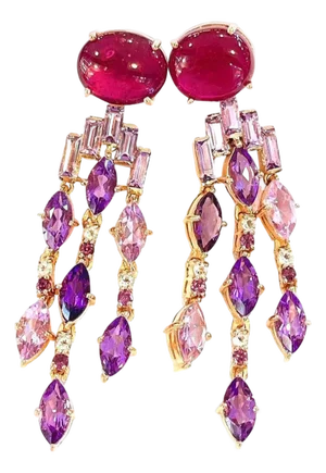 Bochic “Capri” Red Ruby & Purple Amethyst Earrings Set in 18K Gold & Silver
