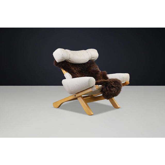 Large Mid-Century Modern Swedish Lounge Chair in Blond Oak and Canvas by Arne Norell, 1950s For Sale - Image 11 of 15