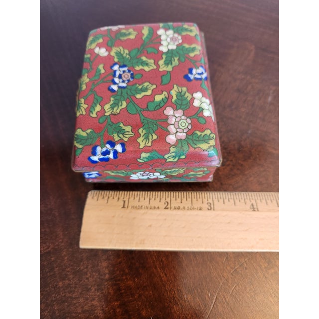 Vintage Chinese Colorful Floral Red Cloisonné Box For Sale - Image 9 of 13