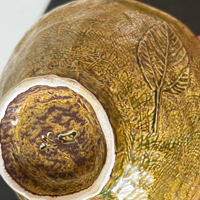 Mid-Century Hand Thrown Pottery Trinket Bowls and Dishes in Shades of Green Wtih Leaf Designs, Signed, a Set of Five (5) For Sale - Image 9 of 13