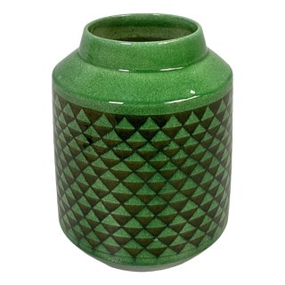 Mid-Century Modern Italian Green Ceramic Vase with Triangular Pattern, 1960s For Sale