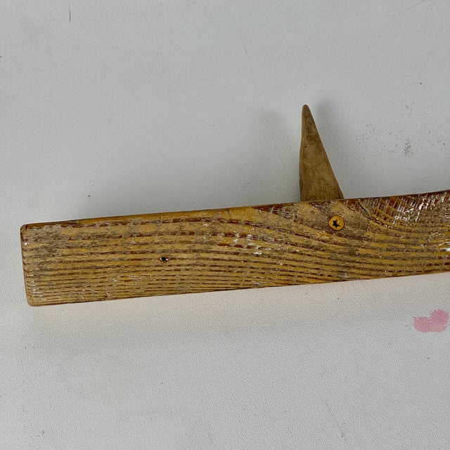 Unusual Vintage Set of 3 Wall Mounted Rustic Racks With Spike Hooks in Blond Wood For Sale - Image 10 of 11