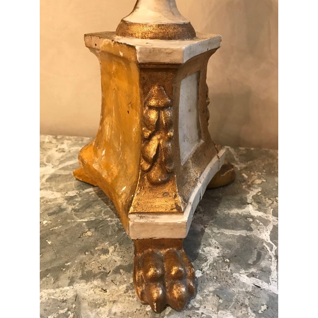 Mid 19th Century 19th C Italian Gilt Wood and White Paint Candlestick For Sale - Image 5 of 9