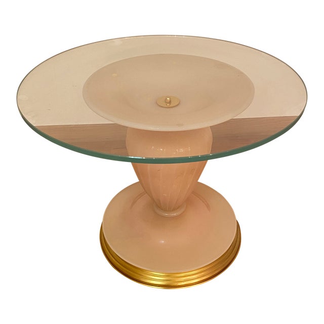 1990s Italian Venetian White and Gold Murano Glass Style Coffee Table in "Seta Color" and Gold For Sale