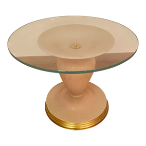 1990s Italian Venetian White and Gold Murano Glass Style Coffee Table in "Seta Color" and Gold