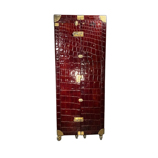 20th Century Large Exotic Embossed Leather Vertical Valet Wardrobe Trunk For Sale - Image 10 of 12
