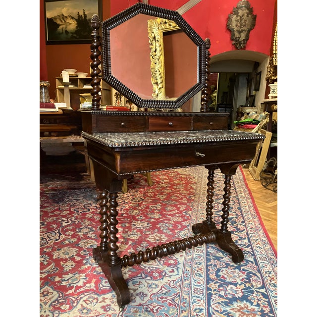 Victorian Dressing Table in Mahogany with Black Marble Top and Mercury Mirror Glass, 1890s For Sale - Image 10 of 12