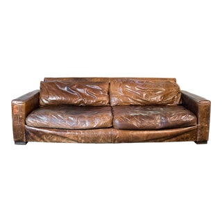 Restoration Hardware Maxwell Distressed Cigar Leather Sofa For Sale