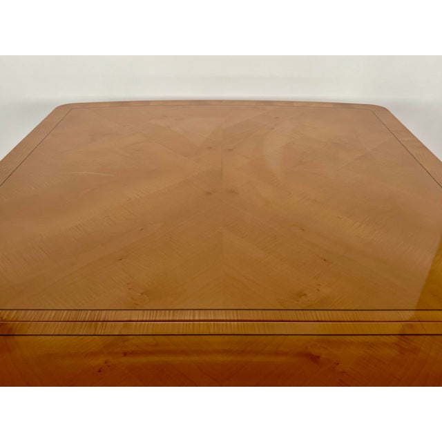 1980s Maple Dining Table With Fluted Legs and Glass Top For Sale - Image 4 of 11