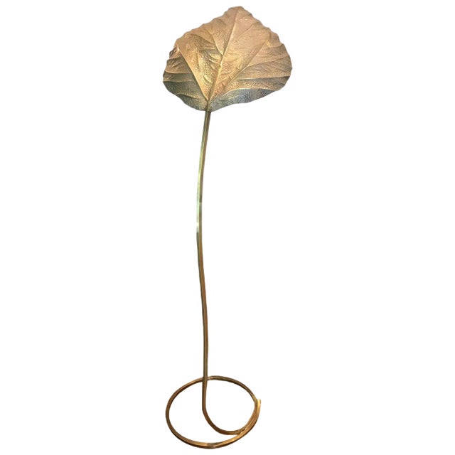 Italian Leah-Shaped Floor Lamp in Brass by Tommaso Barbi, 1970s For Sale