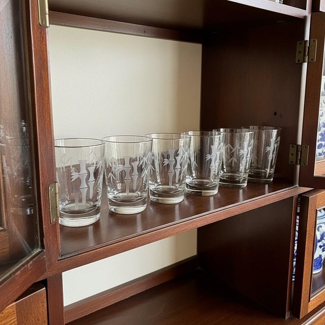Vintage Mid-Century Modern Sasaki Noritake Bamboo Etched Rocks Glasses- Set 6 For Sale - Image 9 of 11