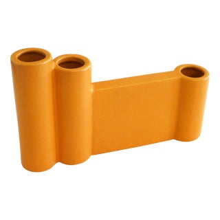 Postmodern Sculptural Triple Elongated Vase in Matt Orange Earthenware, 1980s For Sale