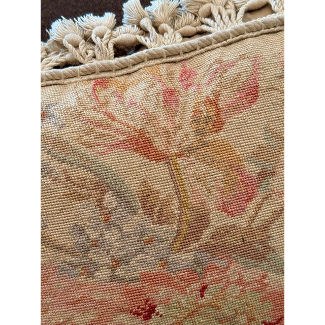 Shabby Chic ‘French Aubusson-Style’ Tapestry Cushion/Pillow With Wool Needlepoint Botanical Design and Solid Cotton Velvet Zippered Back by Chelsea Textiles For Sale - Image 3 of 12