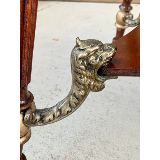 Wood Antique Mahogany Center Table With Brass Foo Dogs and Claw Feet For Sale - Image 7 of 9