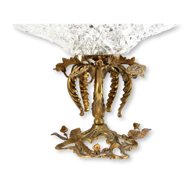 Early 20th Century Antique Bronze & Crystal Centerpiece, Acorns & Flowers For Sale - Image 5 of 9