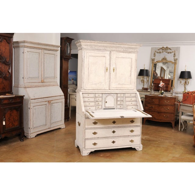 Swedish 1790s Gustavian Period Two-Part Painted Secretary with Slant Front Desk For Sale - Image 9 of 12