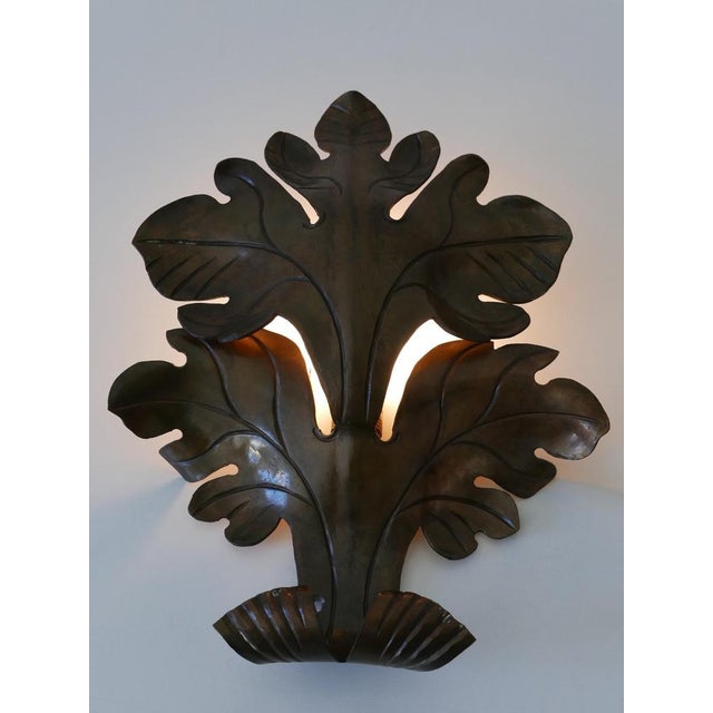 Metal Mid-Century Modern Brass Oak Leaf Wall Lamp, 1960s For Sale - Image 7 of 16