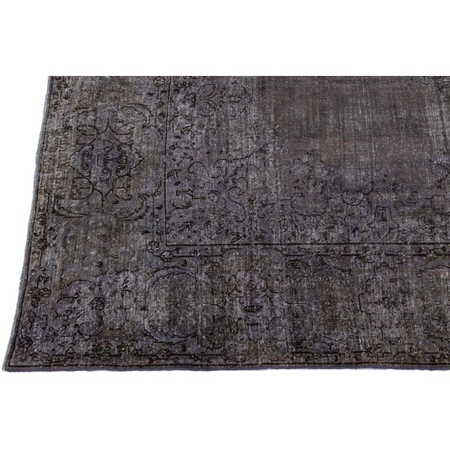 Vintage Persian Overdyed Handmade Medallion Gray Wool Rug For Sale - Image 4 of 11
