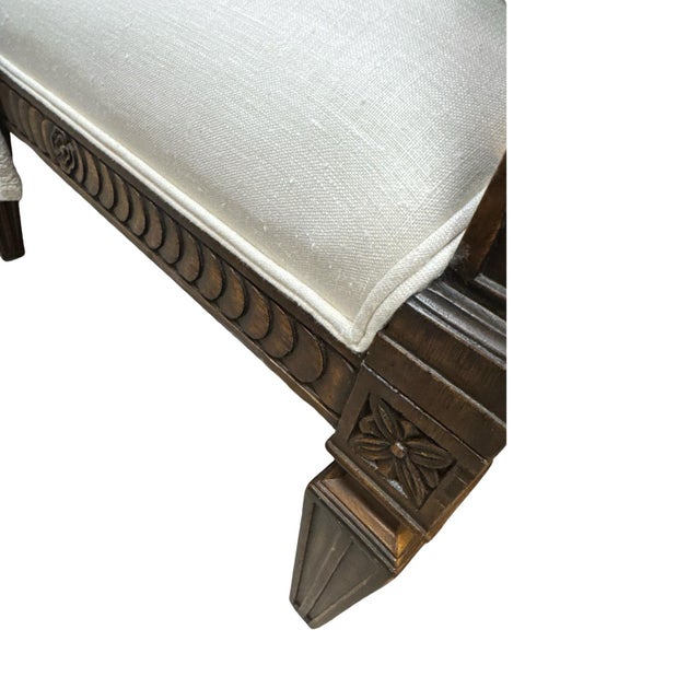 Gorgeous Vintage Regency Style Bench With Neo-Classical Revival Design Detailing. For Sale - Image 10 of 12