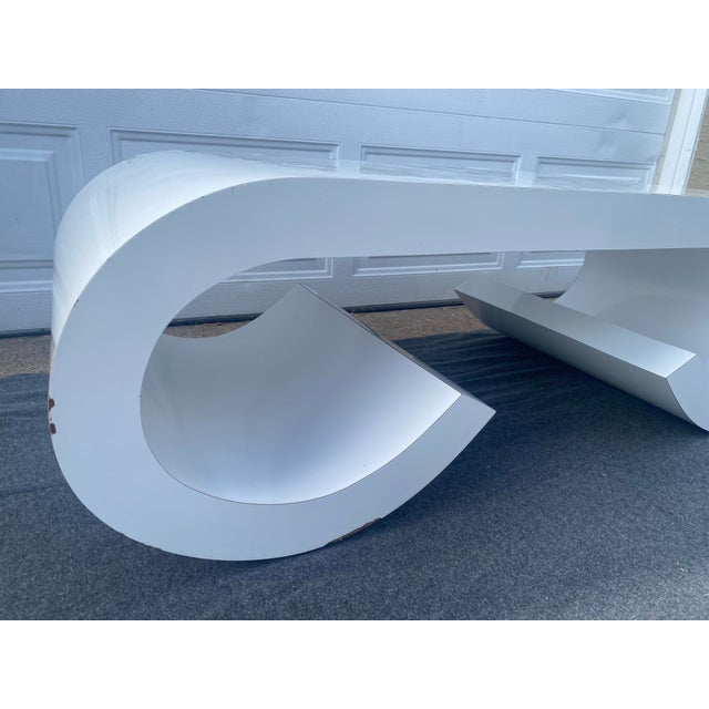 1970s Postmodern 1970s White Laminate Waterfall Scroll Coffee Table After Karl Springer For Sale - Image 5 of 9