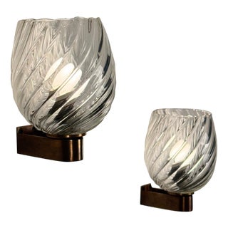 Spiral-Glass Wall Sconces by Ercole Barovier for Barovier & Toso, 1940s, Set of 2 For Sale
