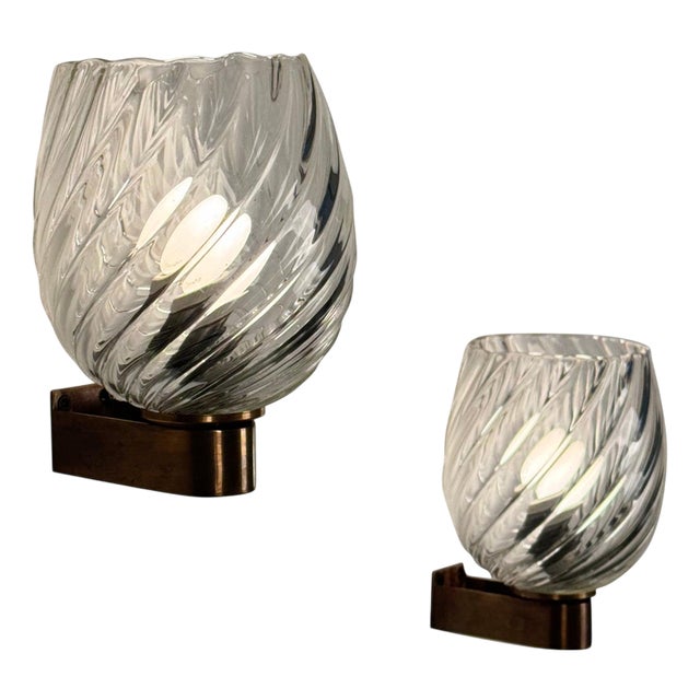 Spiral-Glass Wall Sconces by Ercole Barovier for Barovier & Toso, 1940s, Set of 2 For Sale