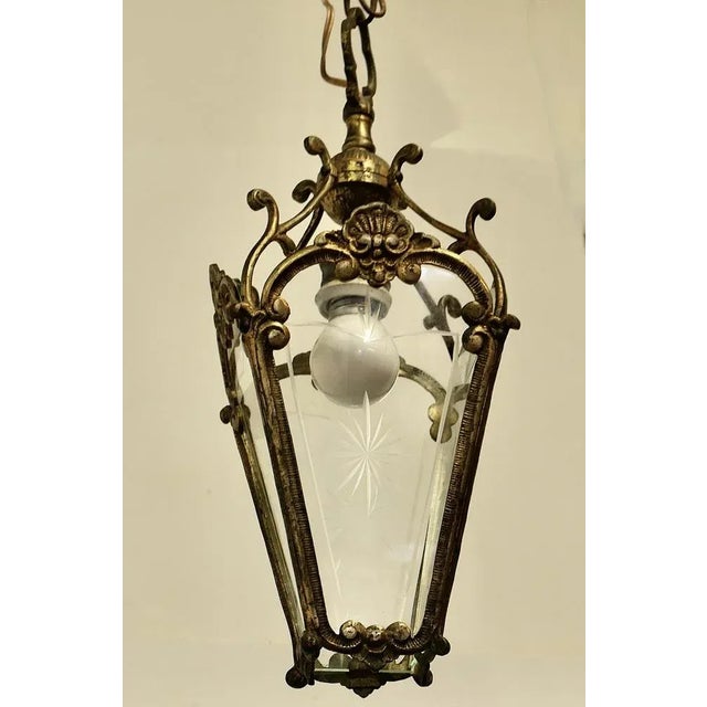 Metal Brass and Etched Glass Lantern, 1890s For Sale - Image 7 of 10