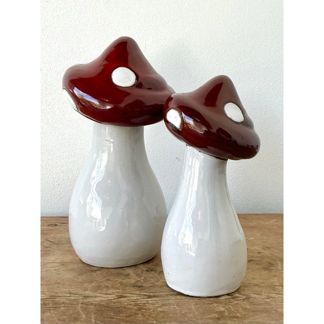 Vintage Boho Glazed Ceramic Mushrooms - Set of 2 For Sale In West Palm - Image 6 of 12