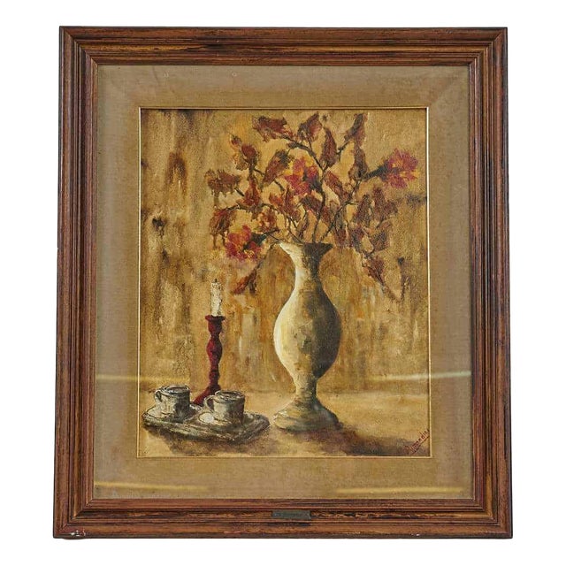 A. Rimondini, White Vase Adorned with Autumn Leaves, Oil on Canvas For Sale