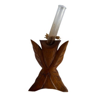 Carved Hardwood Wall Hanging Budvase For Sale